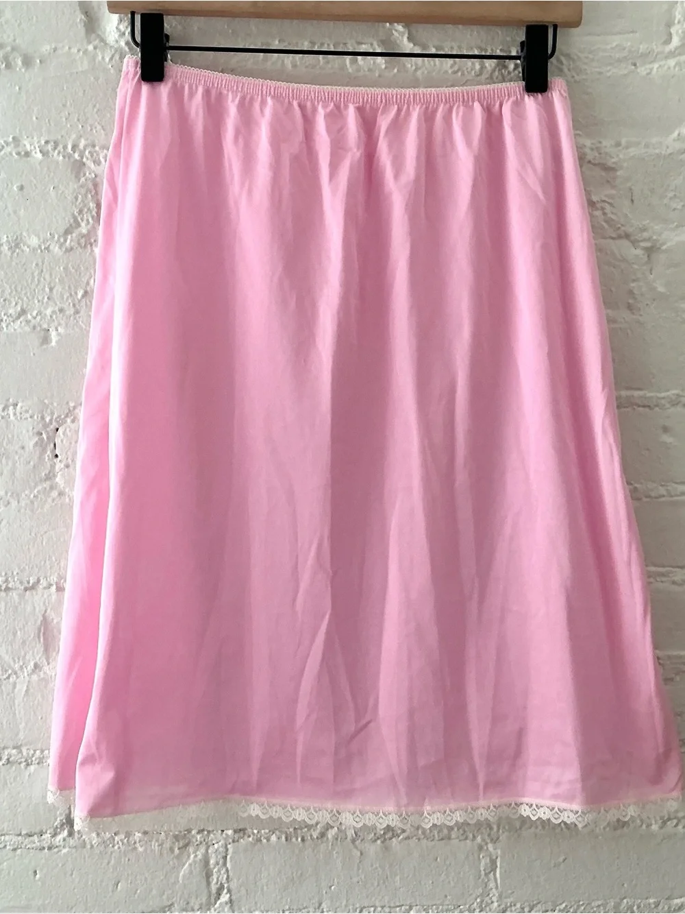 Vintage Sliperfection Pink Lace Trim Half Slip Nylon Skirt Feminine Romantic L - Picture 5 of 9